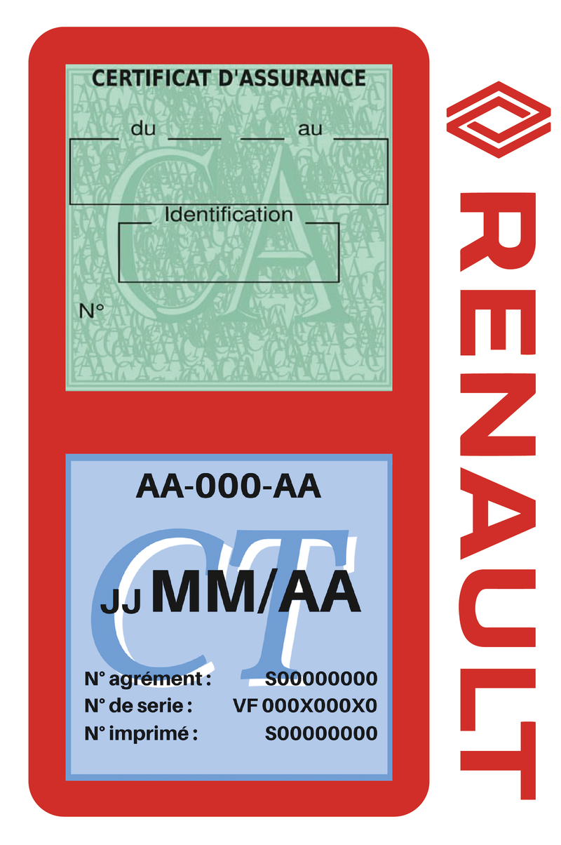 Porte Vignette Assurance Pare Brise Voiture Pour Renault | Double Étui Pochette Adhésive Autocollant Sticker Rouge