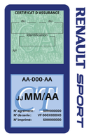 Porte Vignette Assurance Pare Brise Voiture Pour Renault Sport | Double Étui Pochette Adhésive Autocollant Sticker Bleu