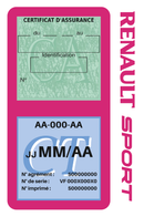 Porte Vignette Assurance Pare Brise Voiture Pour Renault Sport | Double Étui Pochette Adhésive Autocollant Sticker Rose