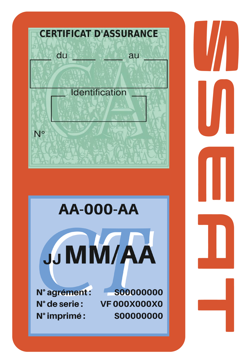 Porte Vignette Assurance Pare Brise Voiture Pour Seat | Double Étui Pochette Adhésive Autocollant Sticker Orange