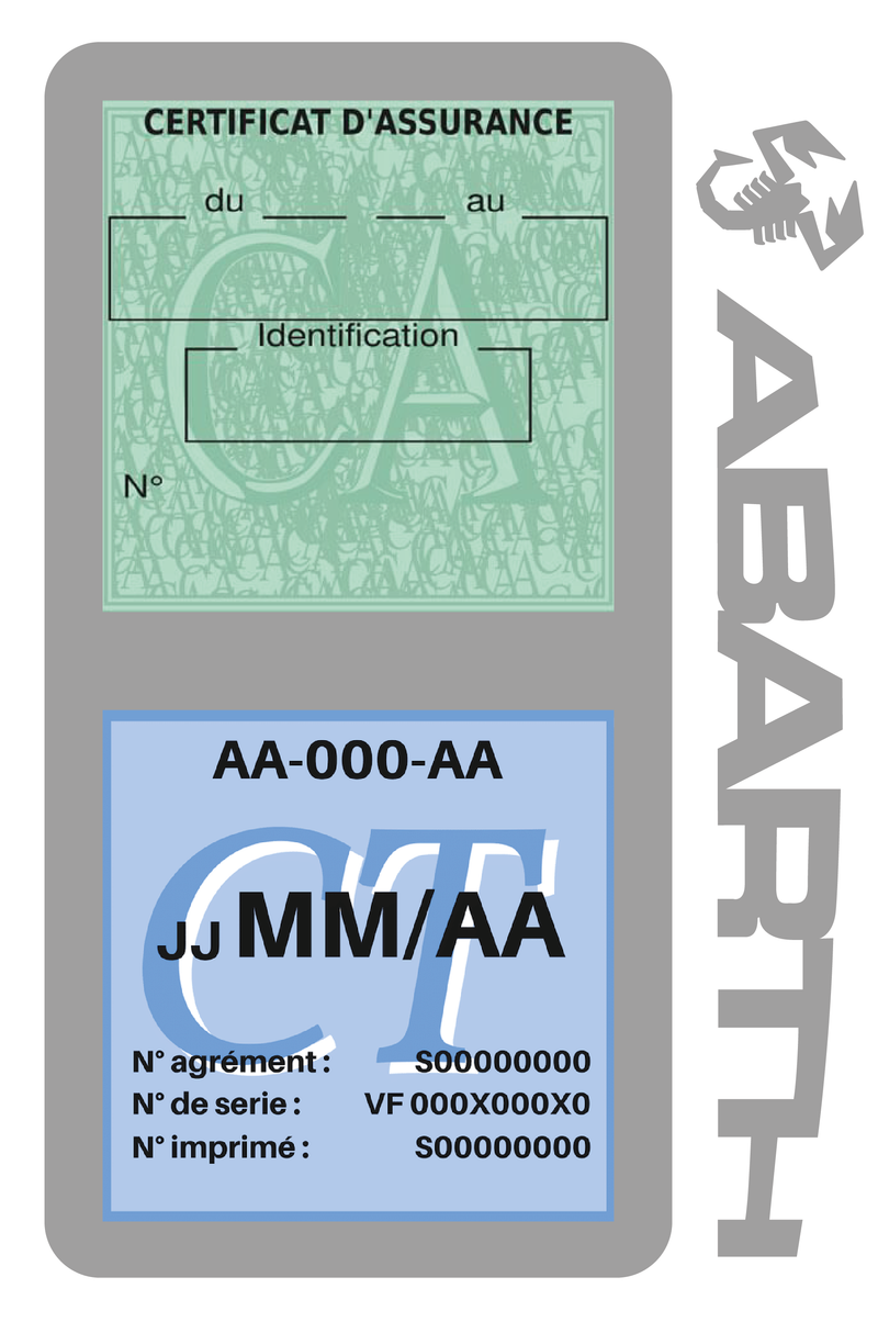 Porte Vignette Assurance Pare Brise Voiture Pour Abarth | Double Étui Pochette Adhésive Autocollant Sticker Gris