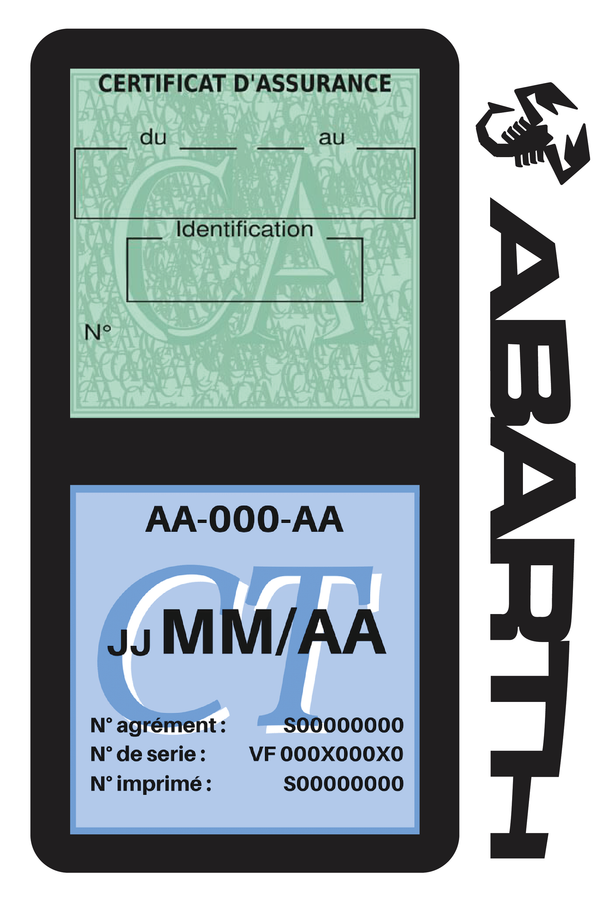 Porte Vignette Assurance Pare Brise Voiture Pour Abarth | Double Étui Pochette Adhésive Autocollant Sticker Noir