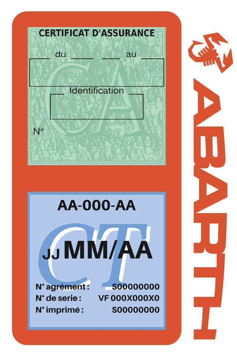Porte Vignette Assurance Pare Brise Voiture Pour Abarth | Double Étui Pochette Adhésive Autocollant Sticker Orange