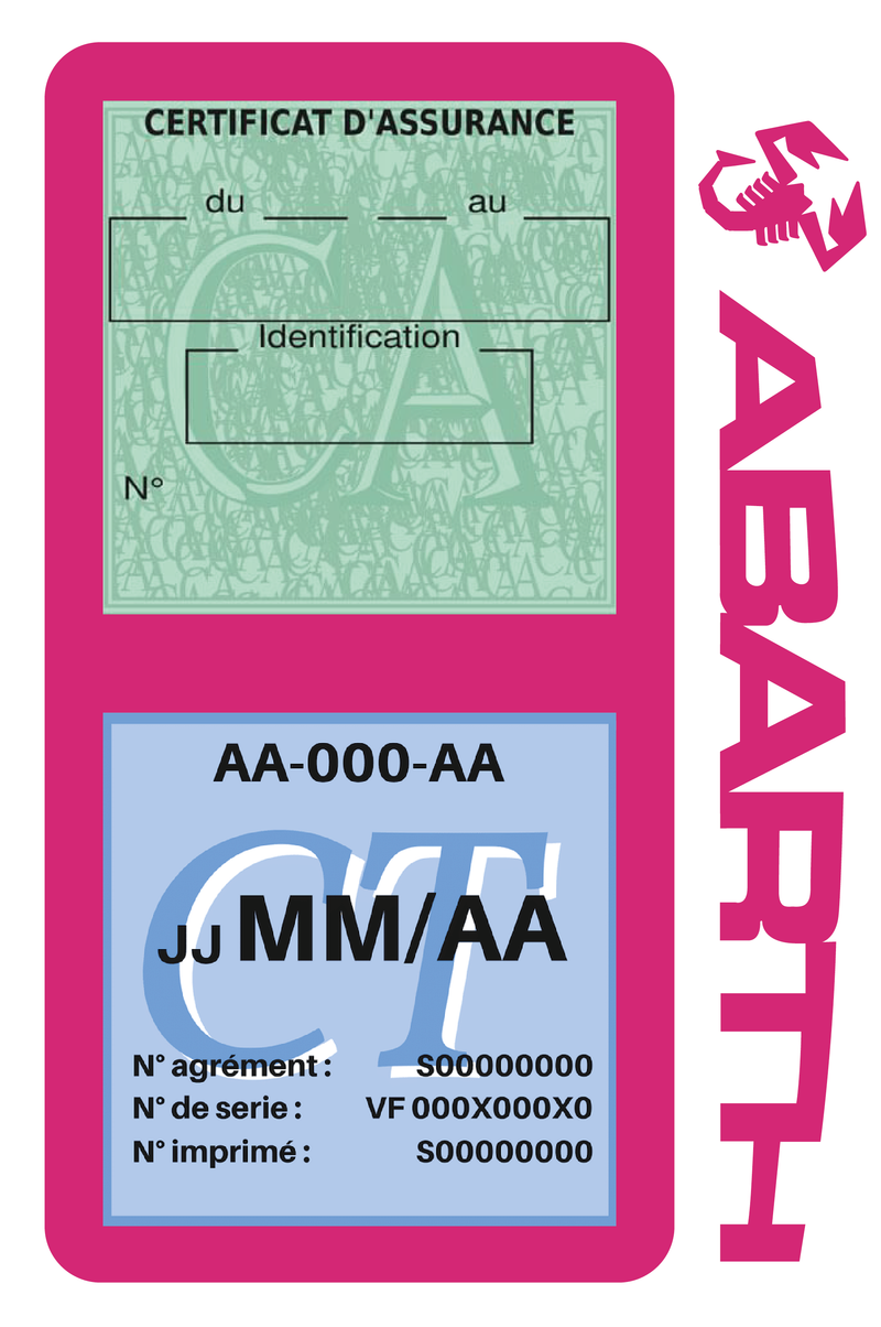 Porte Vignette Assurance Pare Brise Voiture Pour Abarth | Double Étui Pochette Adhésive Autocollant Sticker Rose