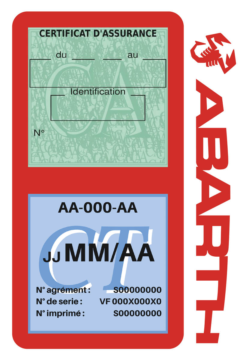 Porte Vignette Assurance Pare Brise Voiture Pour Abarth | Double Étui Pochette Adhésive Autocollant Sticker Rouge
