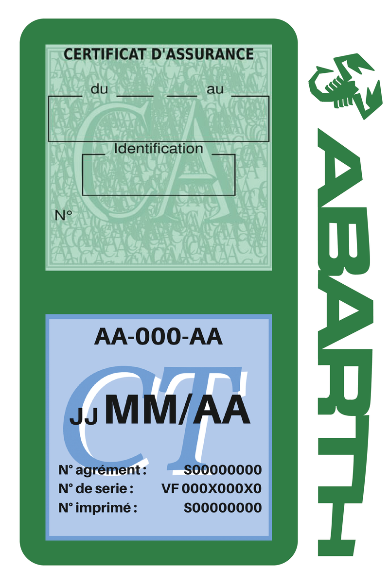 Porte Vignette Assurance Pare Brise Voiture Pour Abarth | Double Étui Pochette Adhésive Autocollant Sticker Vert
