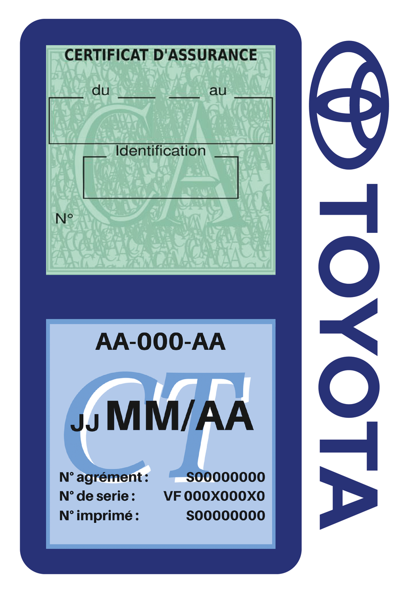 Porte Vignette Assurance Pare Brise Voiture Pour Toyota | Double Étui Pochette Adhésive Autocollant Sticker Bleu