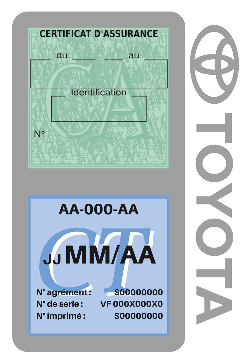 Porte Vignette Assurance Pare Brise Voiture Pour Toyota | Double Étui Pochette Adhésive Autocollant Sticker Gris