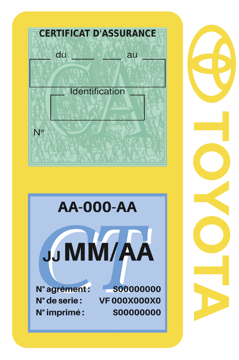 Porte Vignette Assurance Pare Brise Voiture Pour Toyota | Double Étui Pochette Adhésive Autocollant Sticker Jaune