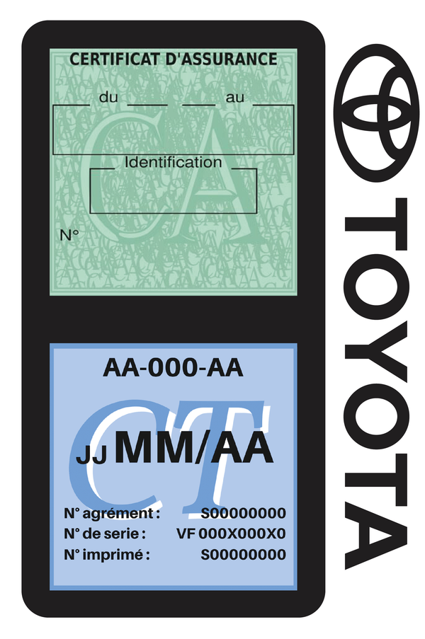 Porte Vignette Assurance Pare Brise Voiture Pour Toyota | Double Étui Pochette Adhésive Autocollant Sticker Noir