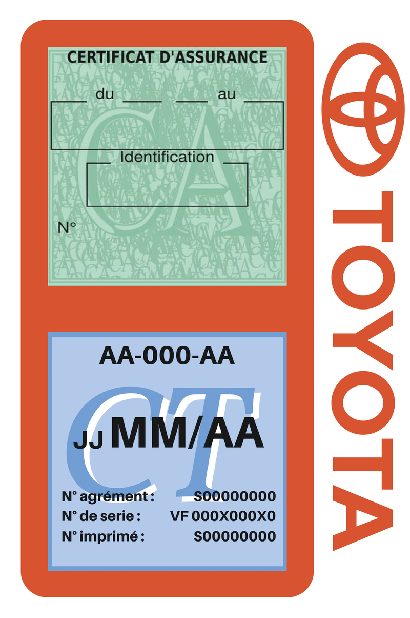 Porte Vignette Assurance Pare Brise Voiture Pour Toyota | Double Étui Pochette Adhésive Autocollant Sticker Orange