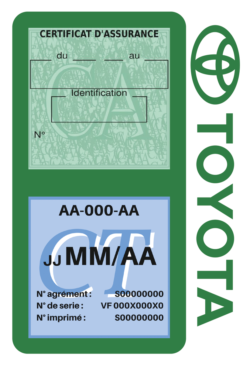 Porte Vignette Assurance Pare Brise Voiture Pour Toyota | Double Étui Pochette Adhésive Autocollant Sticker Vert