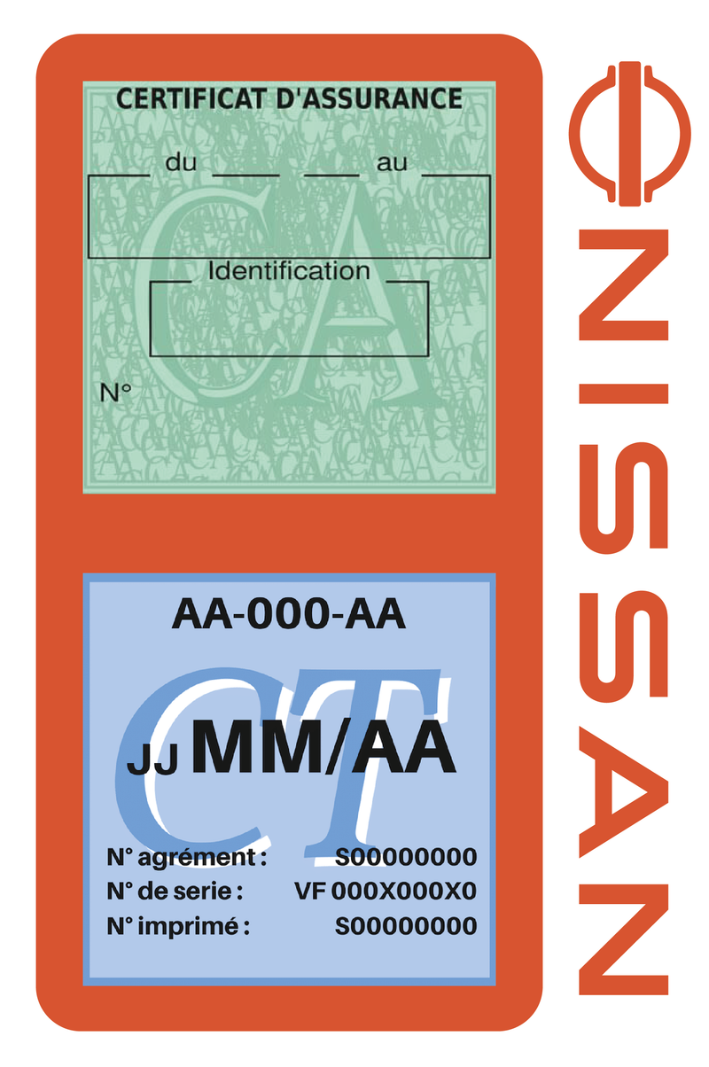 Porte Vignette Assurance Pare Brise Voiture Pour Nissan | Double Étui Pochette Adhésive Autocollant Sticker Orange