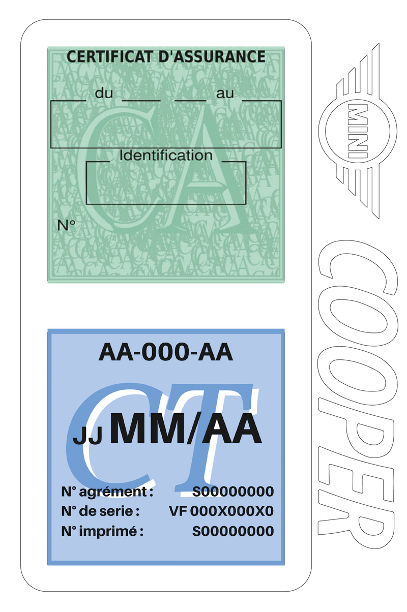 Porte Vignette Assurance Pare Brise Voiture Pour Mini Cooper | Double Étui Pochette Adhésive Autocollant Sticker Blanc