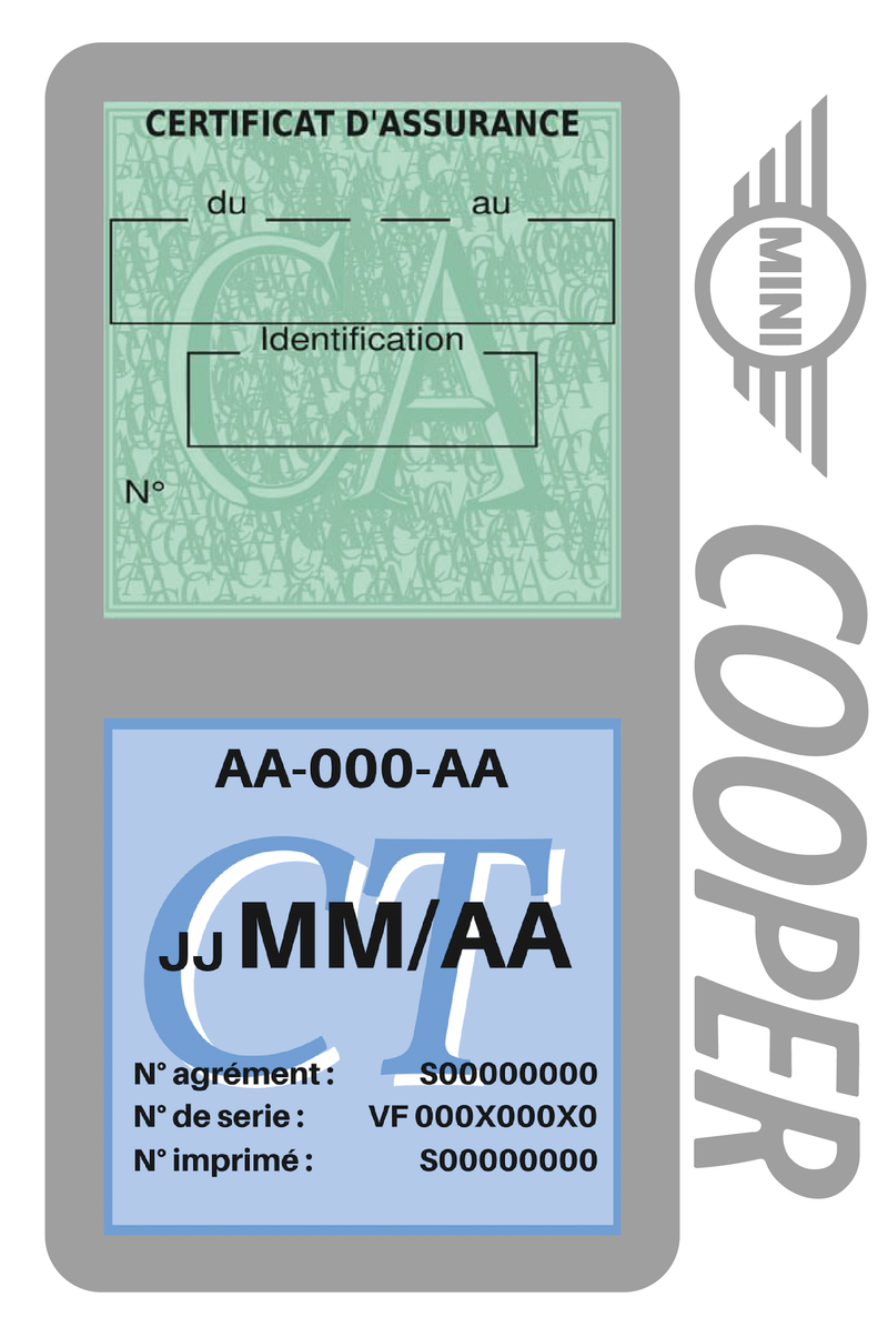 Porte Vignette Assurance Pare Brise Voiture Pour Mini Cooper | Double Étui Pochette Adhésive Autocollant Sticker Gris