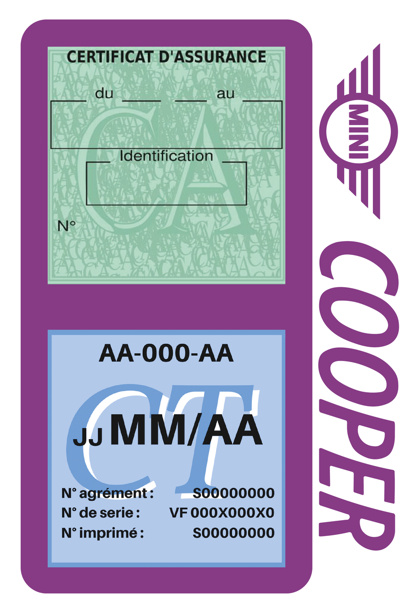 Porte Vignette Assurance Pare Brise Voiture Pour Mini Cooper | Double Étui Pochette Adhésive Autocollant Sticker Mauve