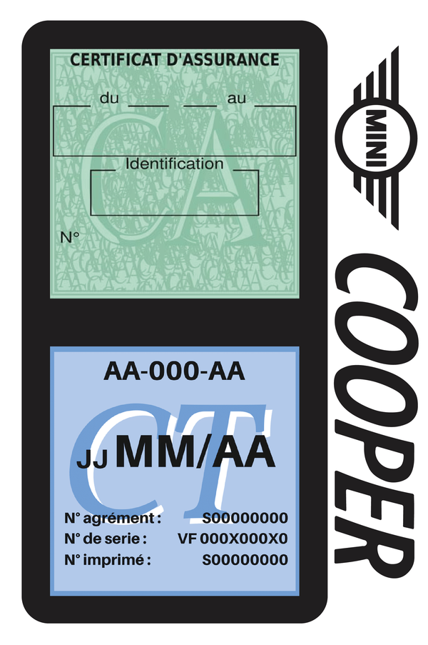 Porte Vignette Assurance Pare Brise Voiture Pour Mini Cooper | Double Étui Pochette Adhésive Autocollant Sticker Noir
