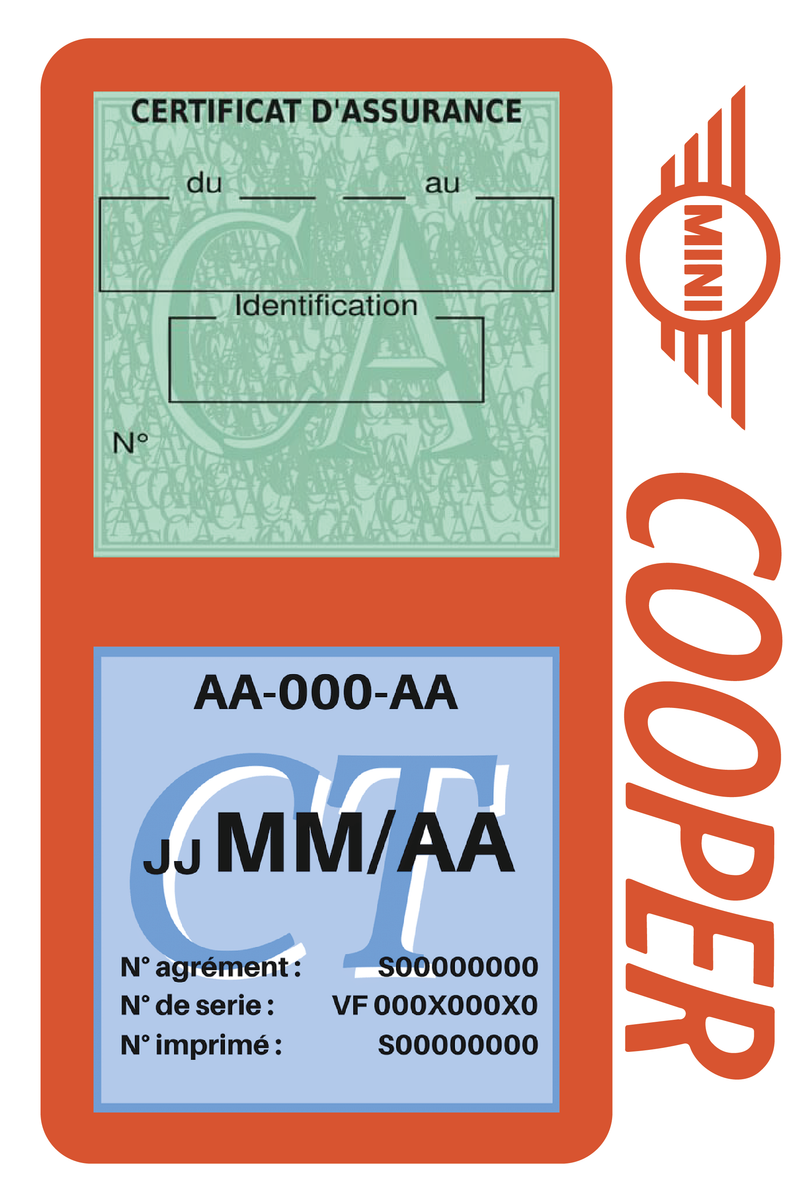 Porte Vignette Assurance Pare Brise Voiture Pour Mini Cooper | Double Étui Pochette Adhésive Autocollant Sticker Orange