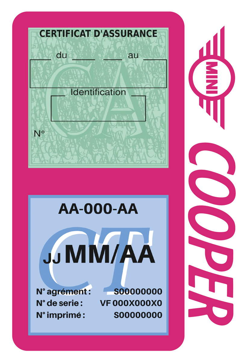 Porte Vignette Assurance Pare Brise Voiture Pour Mini Cooper | Double Étui Pochette Adhésive Autocollant Sticker Rose