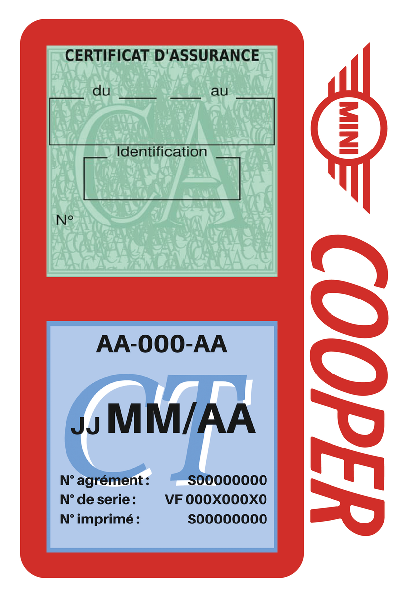 Porte Vignette Assurance Pare Brise Voiture Pour Mini Cooper | Double Étui Pochette Adhésive Autocollant Sticker Rouge