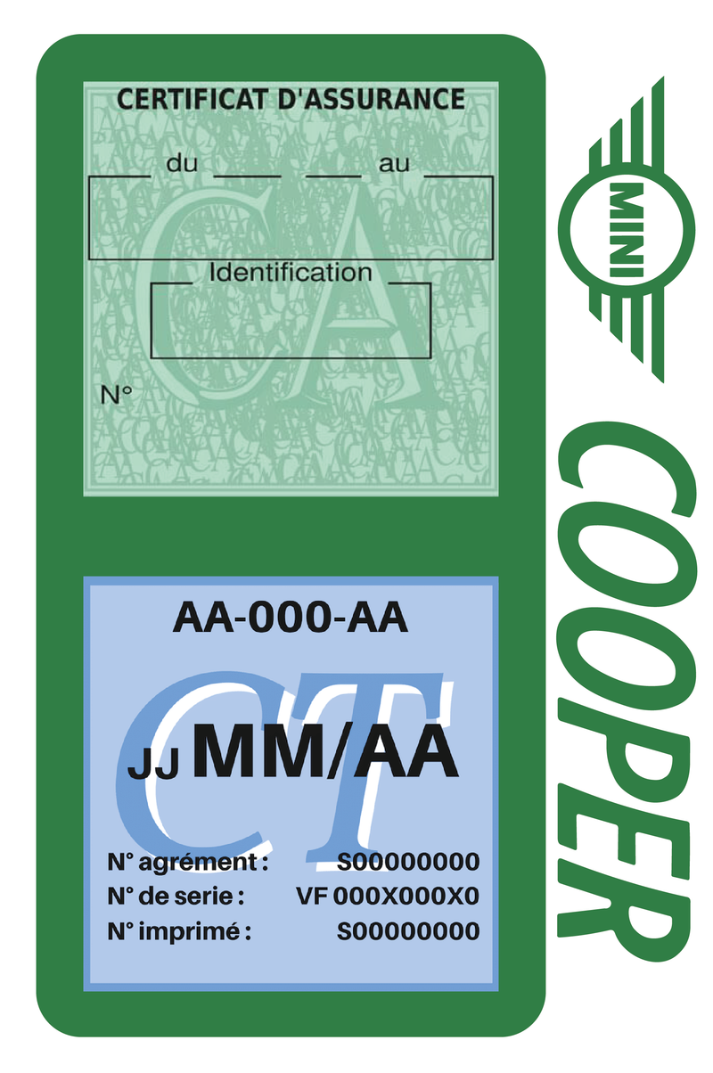 Porte Vignette Assurance Pare Brise Voiture Pour Mini Cooper | Double Étui Pochette Adhésive Autocollant Sticker Vert