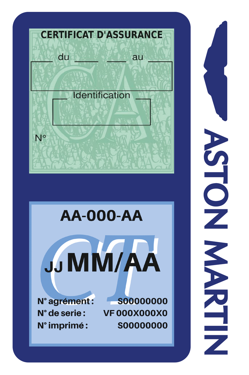 Porte Vignette Assurance Pare Brise Voiture Pour Aston Martin | Double Étui Pochette Adhésive Autocollant Sticker Bleu
