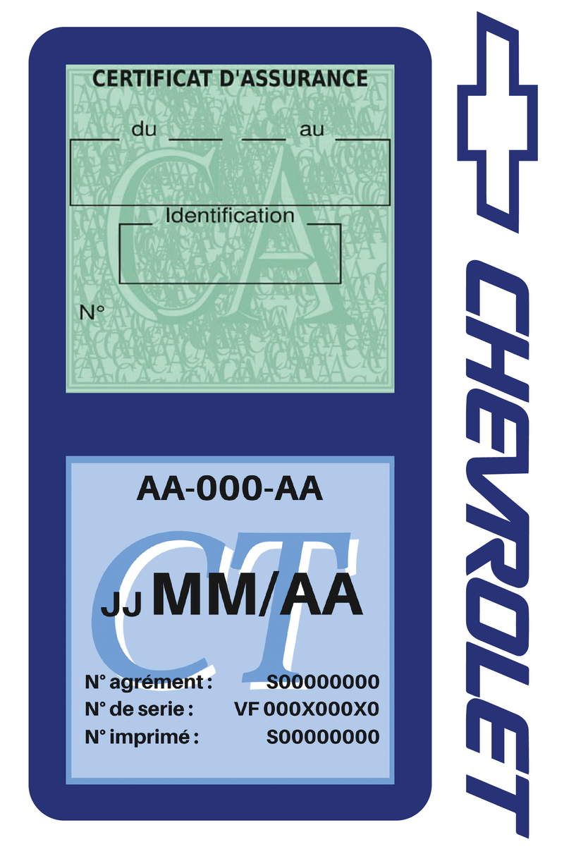 Porte Vignette Assurance Pare Brise Voiture Pour Chevrolet | Double Étui Pochette Adhésive Autocollant Sticker Bleu