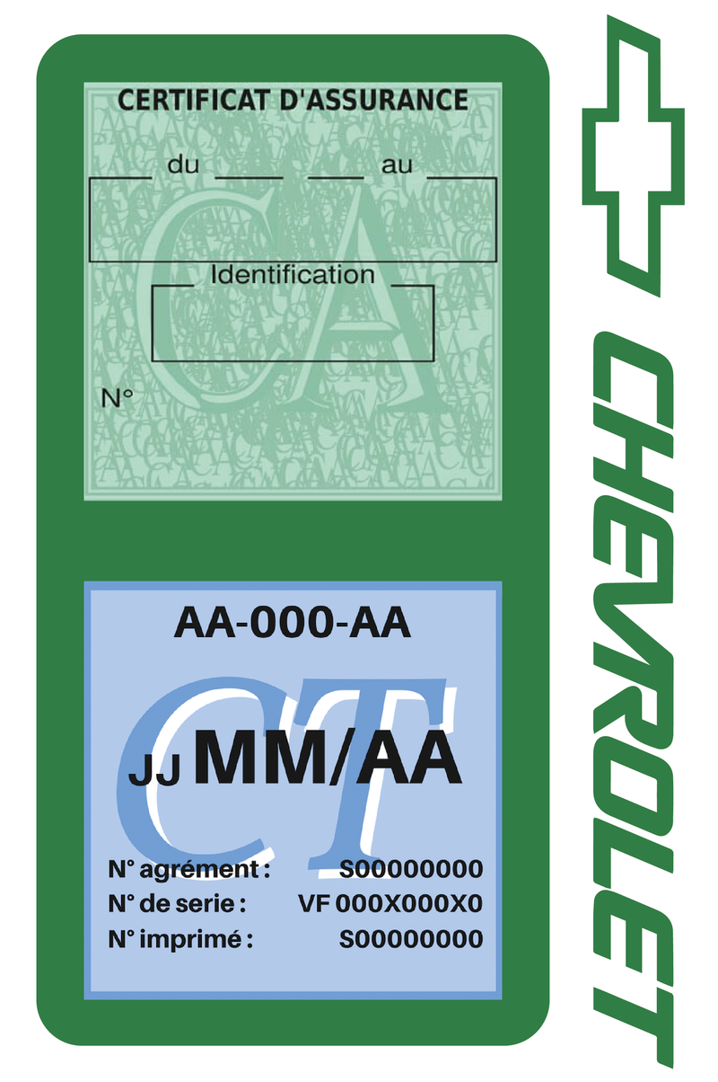 Porte Vignette Assurance Pare Brise Voiture Pour Chevrolet | Double Étui Pochette Adhésive Autocollant Sticker Vert