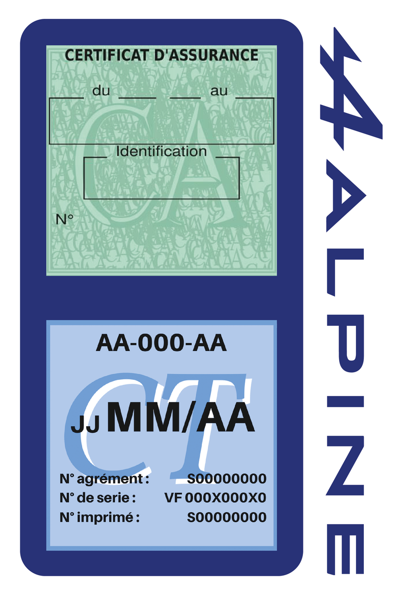 Porte Vignette Assurance Pare Brise Voiture Pour Alpine | Double Étui Pochette Adhésive Autocollant Sticker Bleu