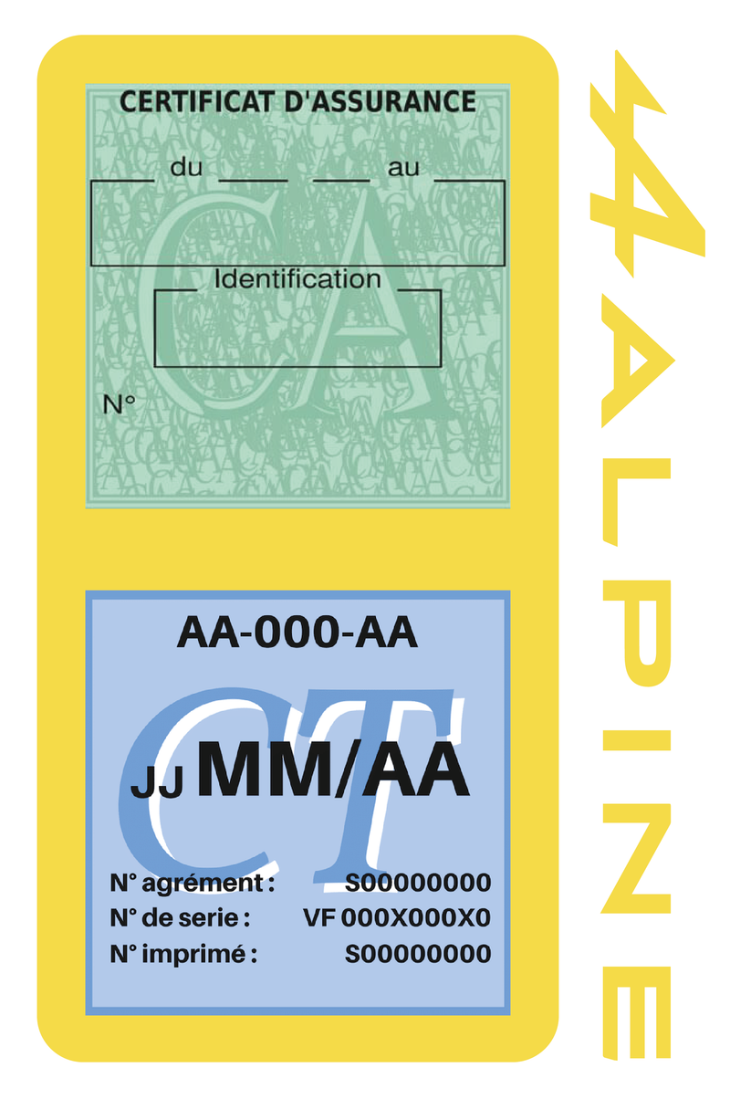 Porte Vignette Assurance Pare Brise Voiture Pour Alpine | Double Étui Pochette Adhésive Autocollant Sticker Jaune