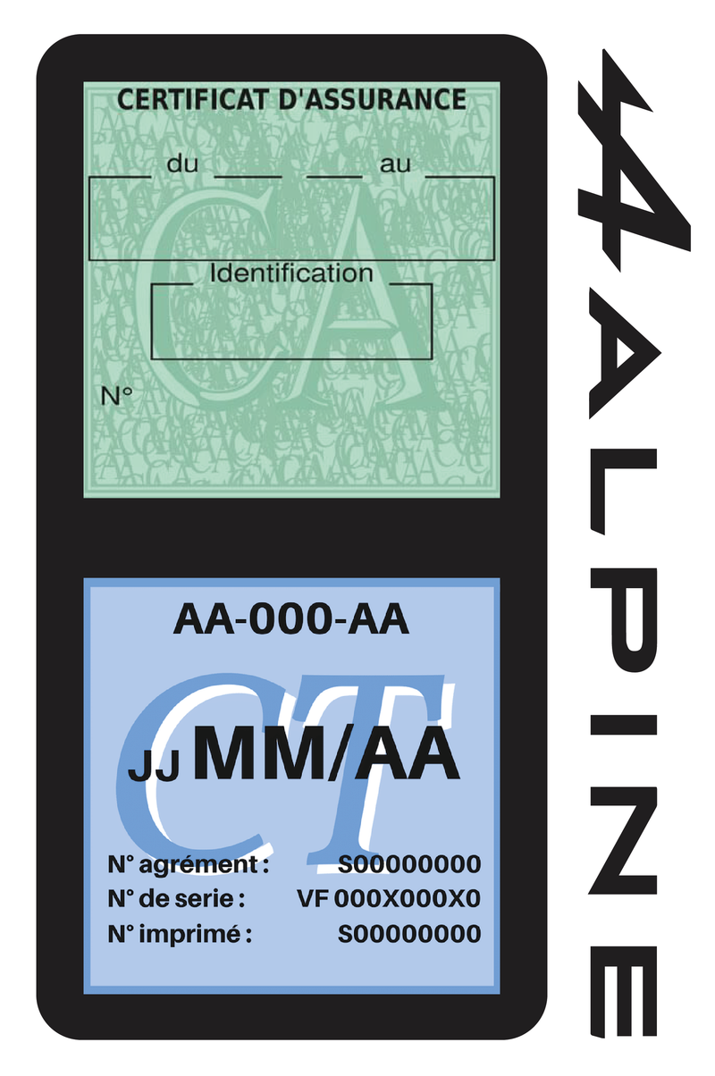Porte Vignette Assurance Pare Brise Voiture Pour Alpine | Double Étui Pochette Adhésive Autocollant Sticker Noir