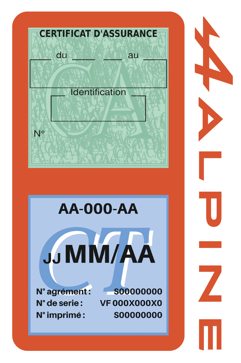 Porte Vignette Assurance Pare Brise Voiture Pour Alpine | Double Étui Pochette Adhésive Autocollant Sticker Orange