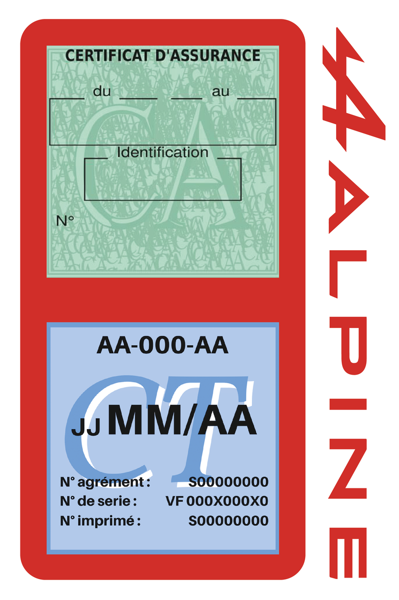 Porte Vignette Assurance Pare Brise Voiture Pour Alpine | Double Étui Pochette Adhésive Autocollant Sticker Rouge