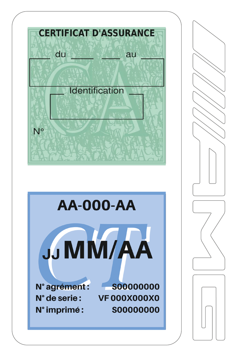 Porte Vignette Assurance Pare Brise Voiture Pour AMG | Double Étui Pochette Adhésive Autocollant Sticker Blanc