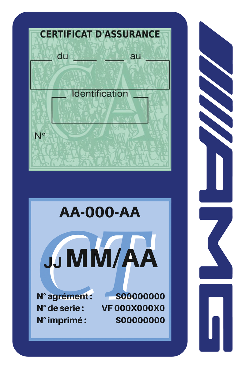 Porte Vignette Assurance Pare Brise Voiture Pour AMG | Double Étui Pochette Adhésive Autocollant Sticker Bleu