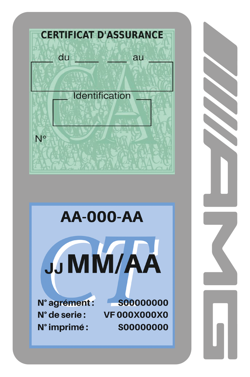 Porte Vignette Assurance Pare Brise Voiture Pour AMG | Double Étui Pochette Adhésive Autocollant Sticker Gris