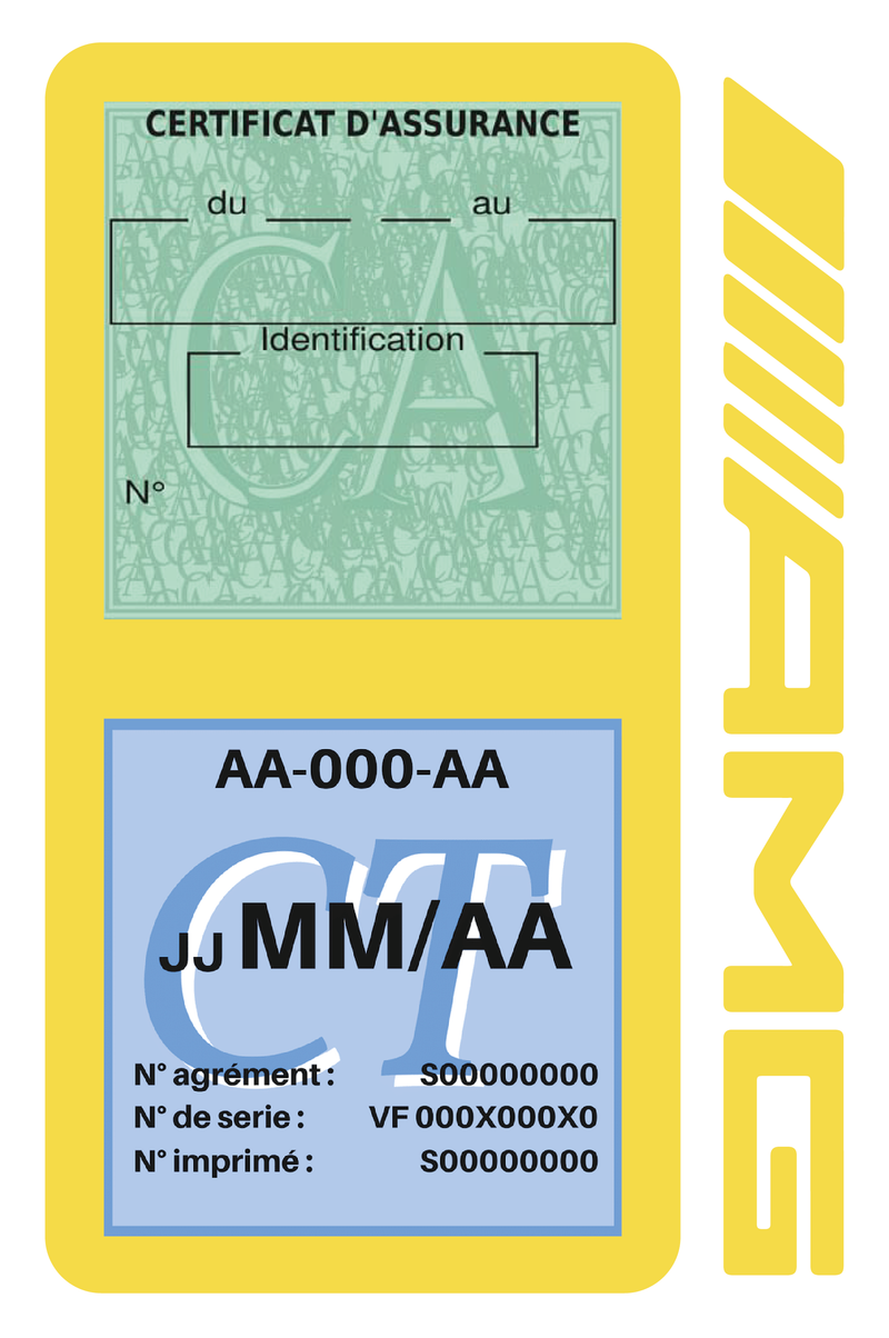 Porte Vignette Assurance Pare Brise Voiture Pour AMG | Double Étui Pochette Adhésive Autocollant Sticker Jaune