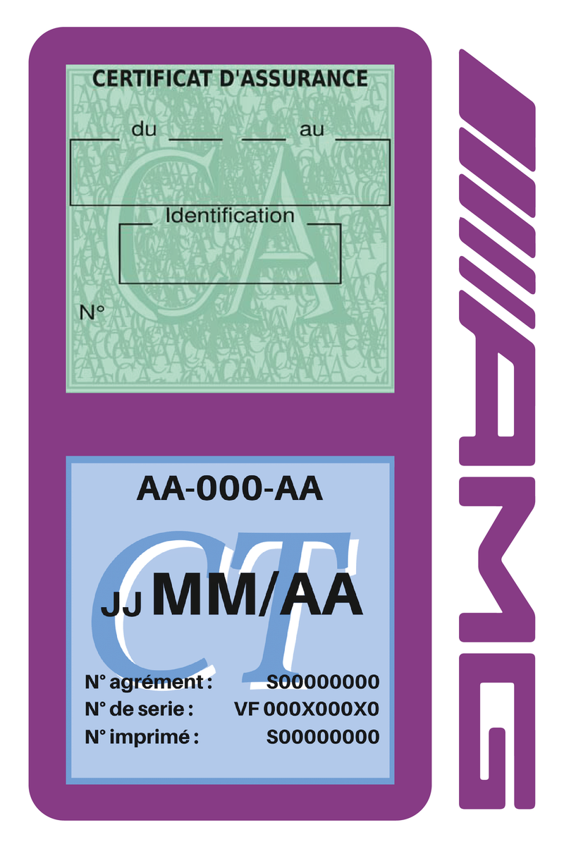Porte Vignette Assurance Pare Brise Voiture Pour AMG | Double Étui Pochette Adhésive Autocollant Sticker Mauve