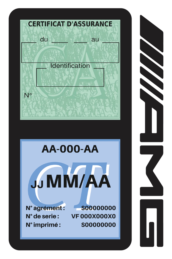 Porte Vignette Assurance Pare Brise Voiture Pour AMG | Double Étui Pochette Adhésive Autocollant Sticker Noir