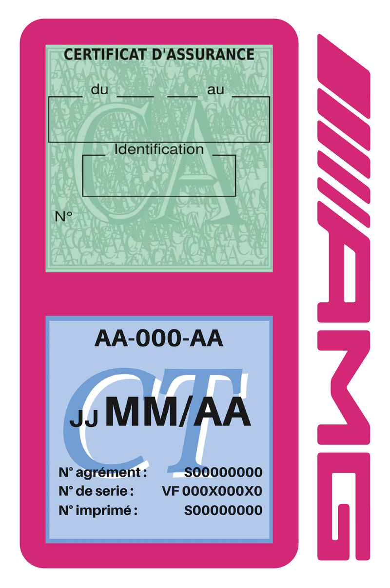 Porte Vignette Assurance Pare Brise Voiture Pour AMG | Double Étui Pochette Adhésive Autocollant Sticker Rose