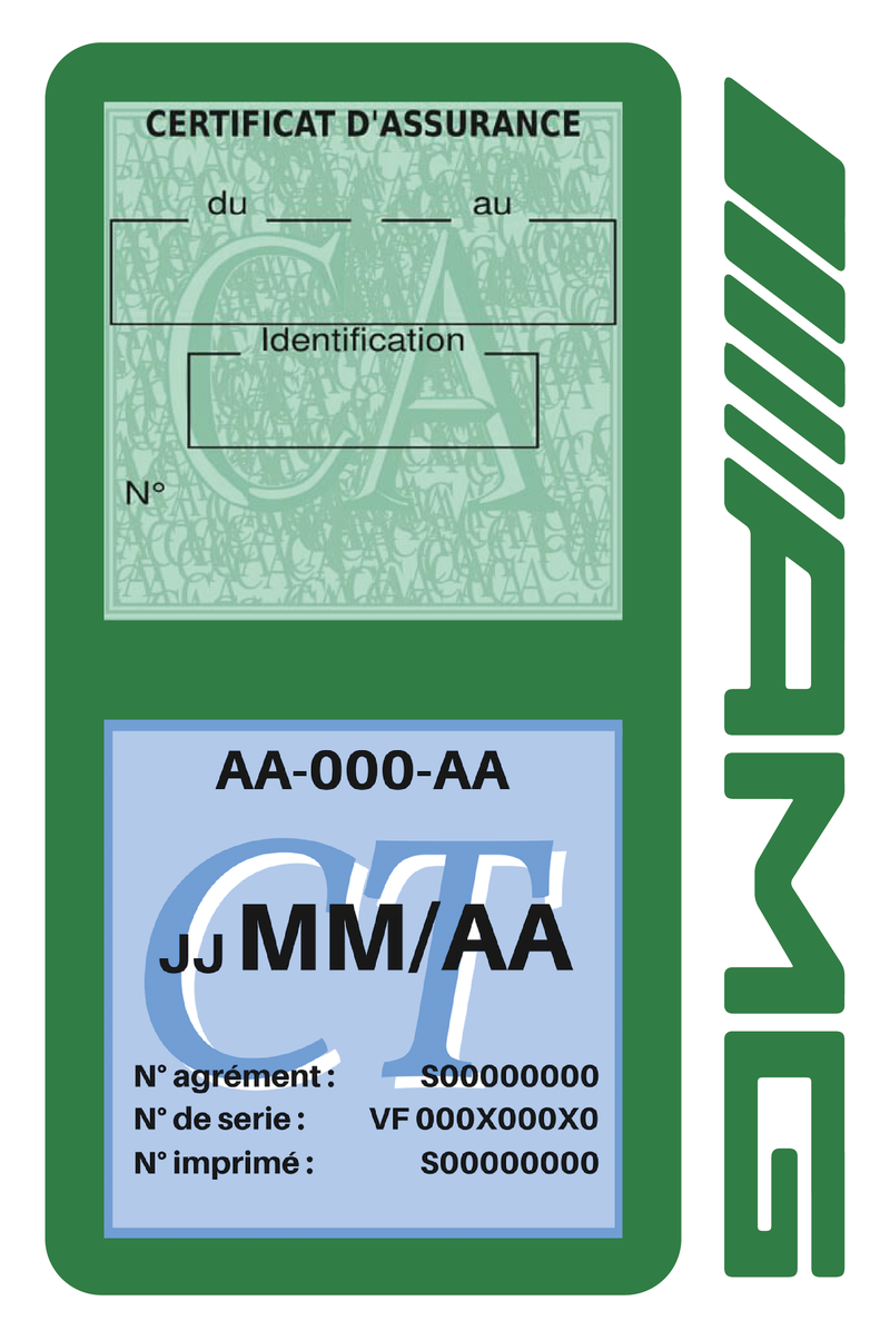 Porte Vignette Assurance Pare Brise Voiture Pour AMG | Double Étui Pochette Adhésive Autocollant Sticker Vert