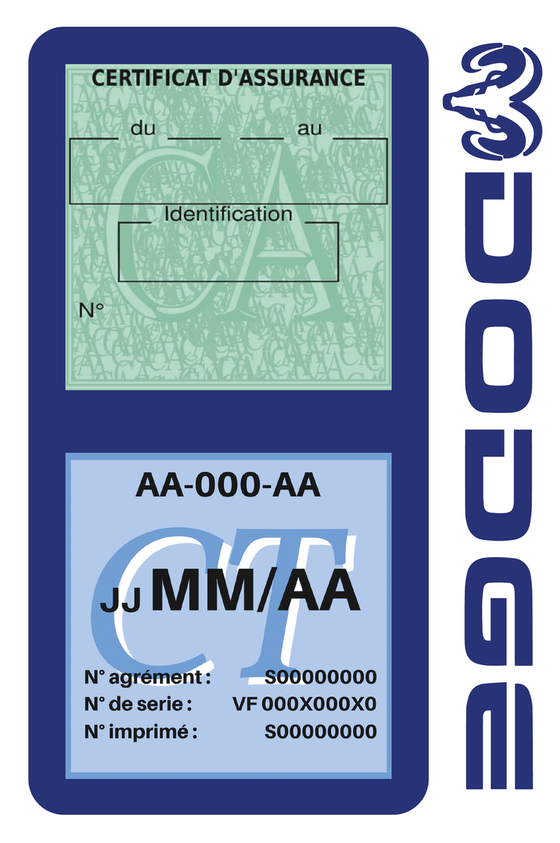 Porte Vignette Assurance Pare Brise Voiture Pour Dodge | Double Étui Pochette Adhésive Autocollant Sticker Bleu