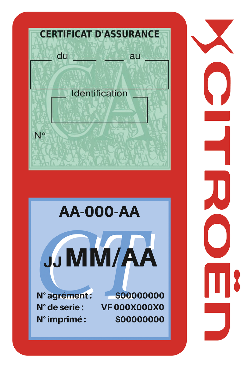 Porte Vignette Assurance Pare Brise Voiture Pour Citroën DS | Double Étui Pochette Adhésive Autocollant Sticker Rouge