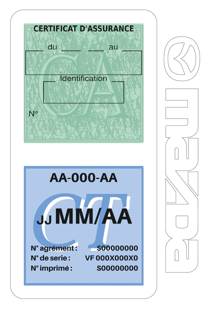 Porte Vignette Assurance Pare Brise Voiture Pour Mazda | Double Étui Pochette Adhésive Autocollant Sticker Blanc
