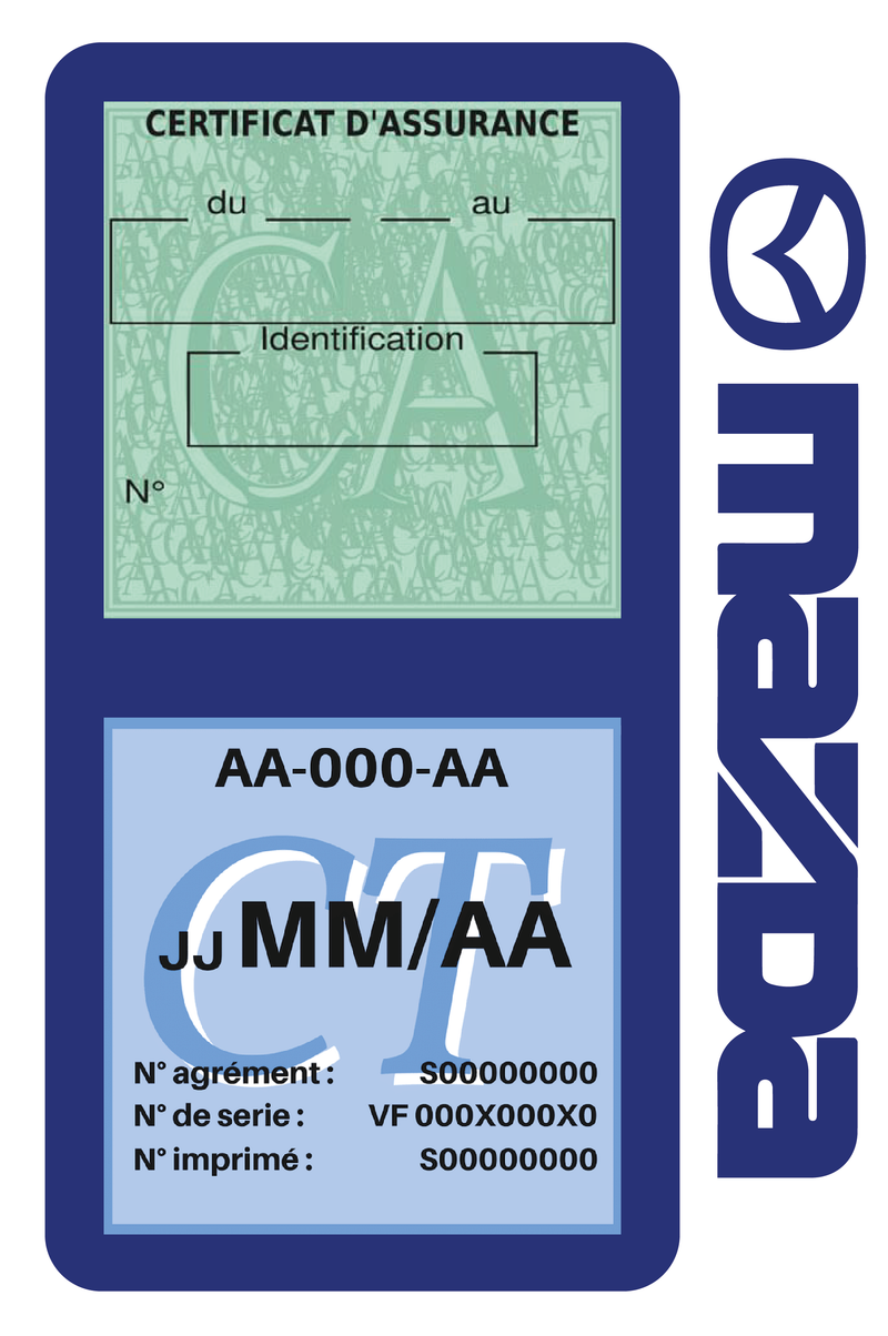 Porte Vignette Assurance Pare Brise Voiture Pour Mazda | Double Étui Pochette Adhésive Autocollant Sticker Bleu