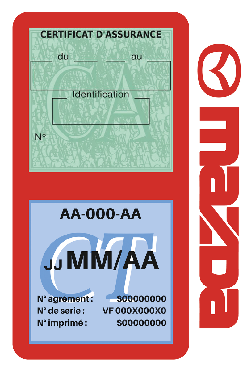 Porte Vignette Assurance Pare Brise Voiture Pour Mazda | Double Étui Pochette Adhésive Autocollant Sticker Rouge