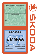Porte Vignette Assurance Pare Brise Voiture Pour Skoda | Double Étui Pochette Adhésive Autocollant Sticker Orange