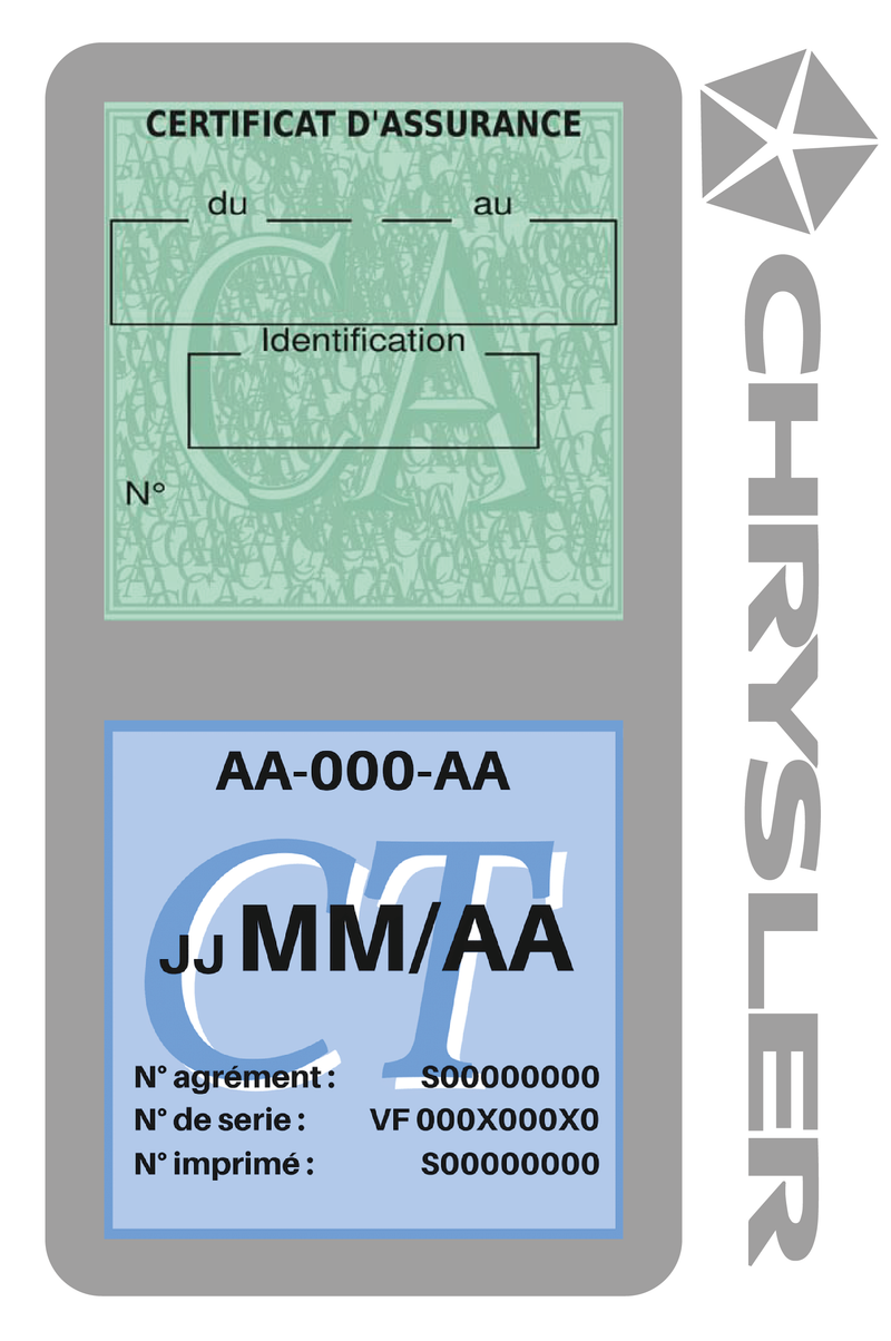 Porte Vignette Assurance Pare Brise Voiture Pour Chrysler | Double Étui Pochette Adhésive Autocollant Sticker Gris