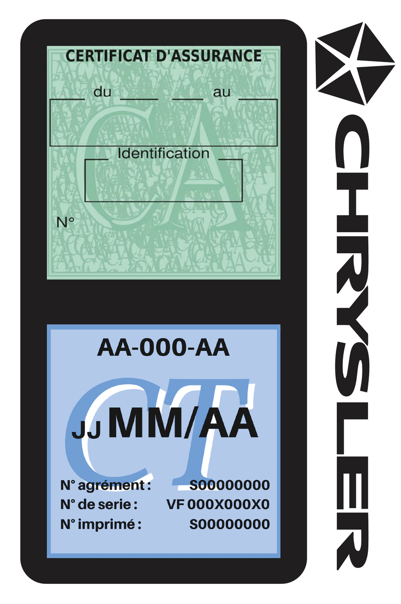 Porte Vignette Assurance Pare Brise Voiture Pour Chrysler | Double Étui Pochette Adhésive Autocollant Sticker Noir