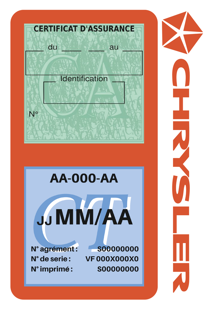 Porte Vignette Assurance Pare Brise Voiture Pour Chrysler | Double Étui Pochette Adhésive Autocollant Sticker Orange
